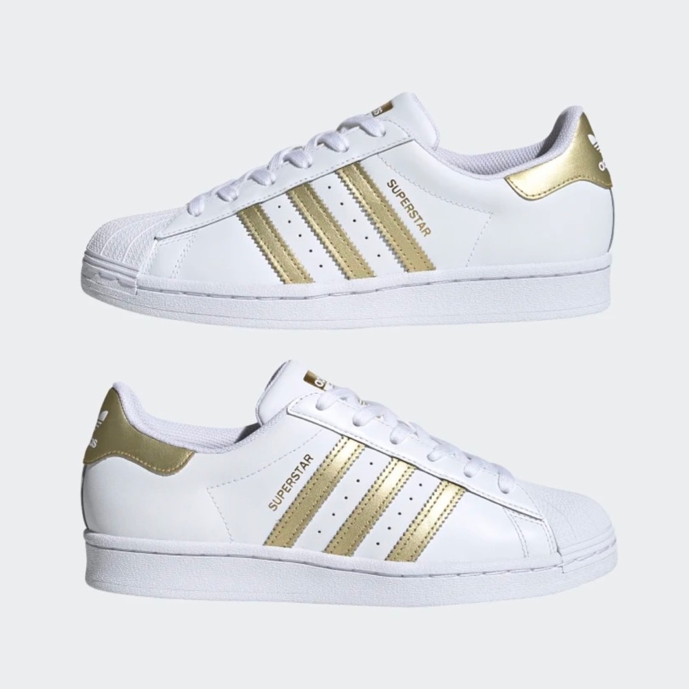 Adidas Superstar Casual Retro Shoe White Gold Athletic Trainer Sneaker